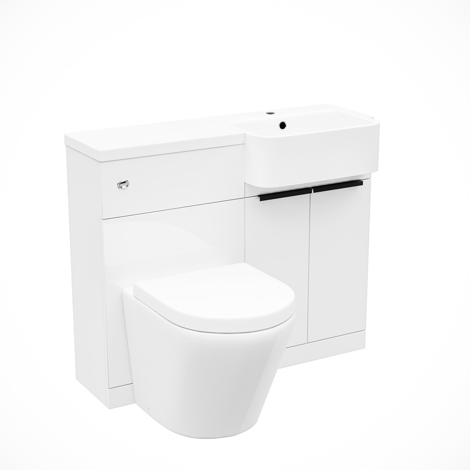 Bretford Basin Vanity Unit, With Black Handle, WC Unit & Rimless Toilet