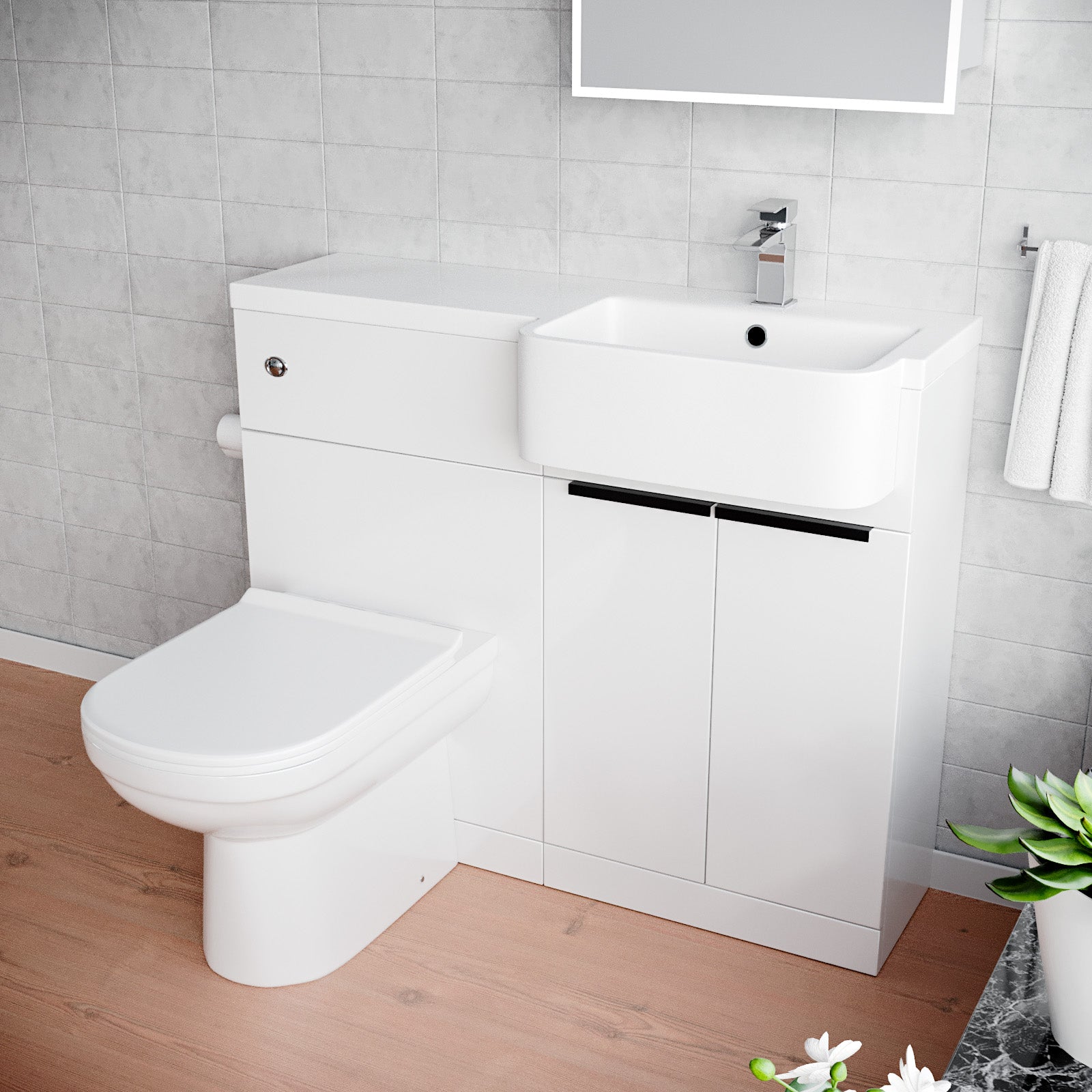 Bretford Freestanding Basin Vanity Unit With Black Handles, WC Unit & Toilet
