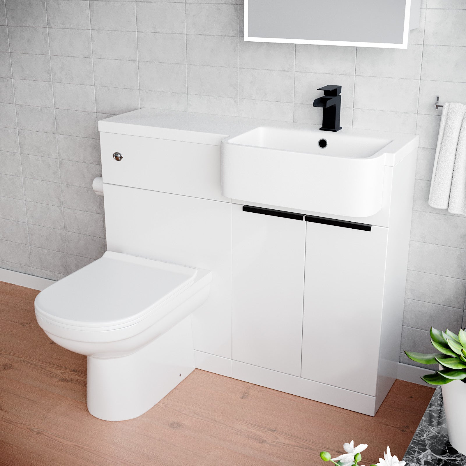 Bretford Black Handle Basin Vanity Unit With Tap, WC Unit & Toilet