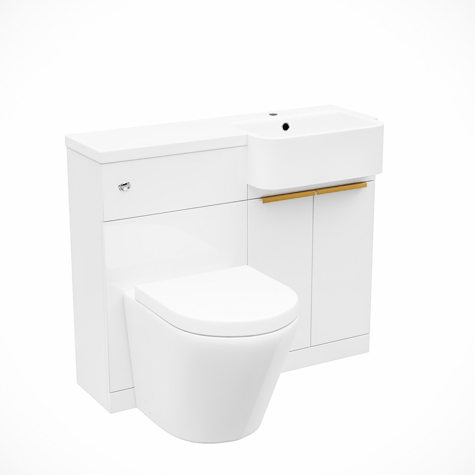 Bretford Basin Vanity Unit, Brushed Brass Handle, WC Unit & Rimless Toilet