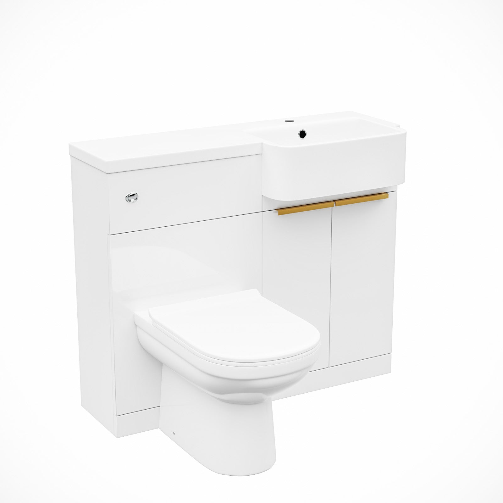 Bretford Basin Vanity Unit With Brushed Brass Handle, WC Unit & Toilet