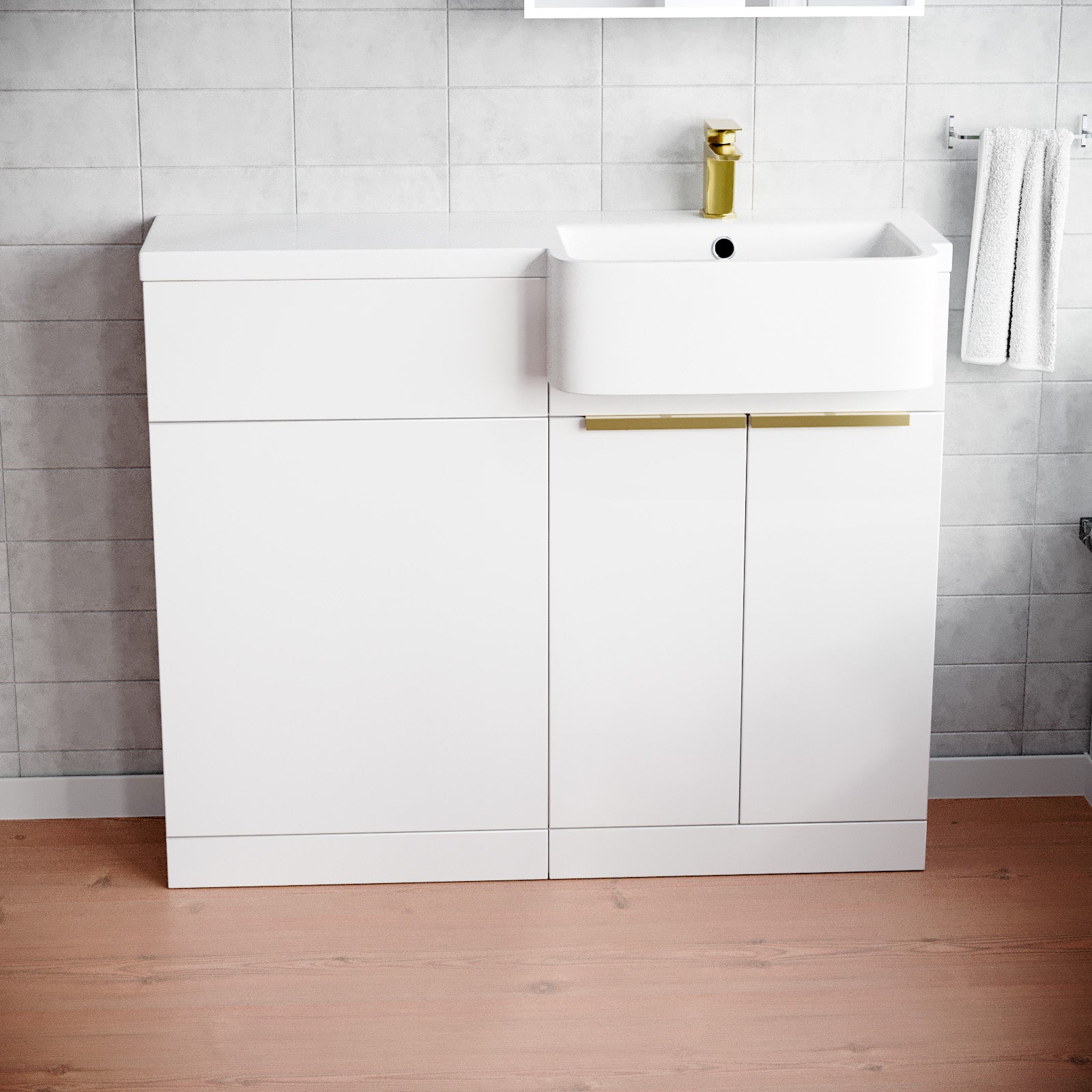 Bretford Brushed Brass Handle Basin Vanity Unit With Tap & WC Unit