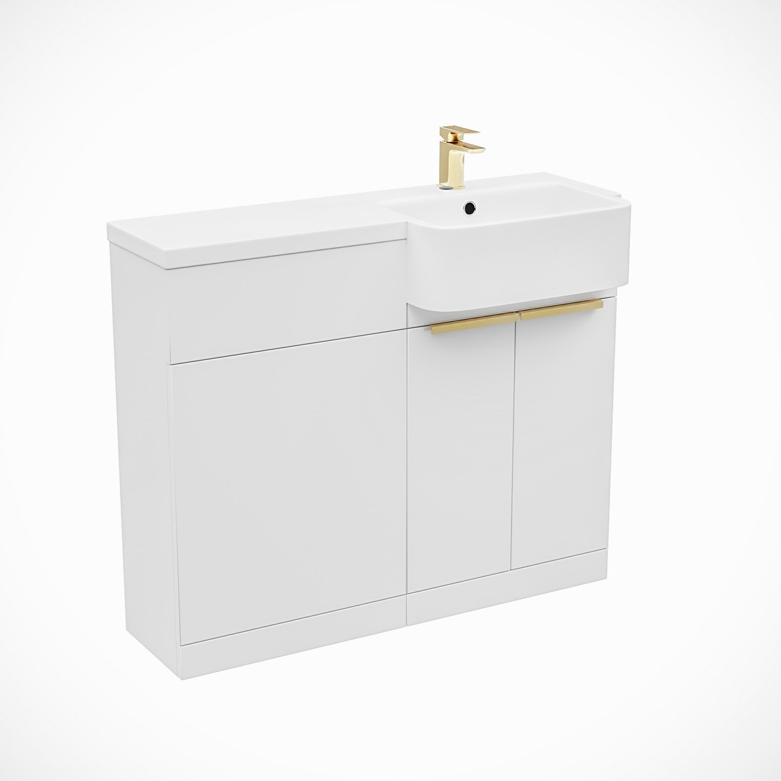 Bretford Brushed Brass Handle Basin Vanity Unit With Tap & WC Unit