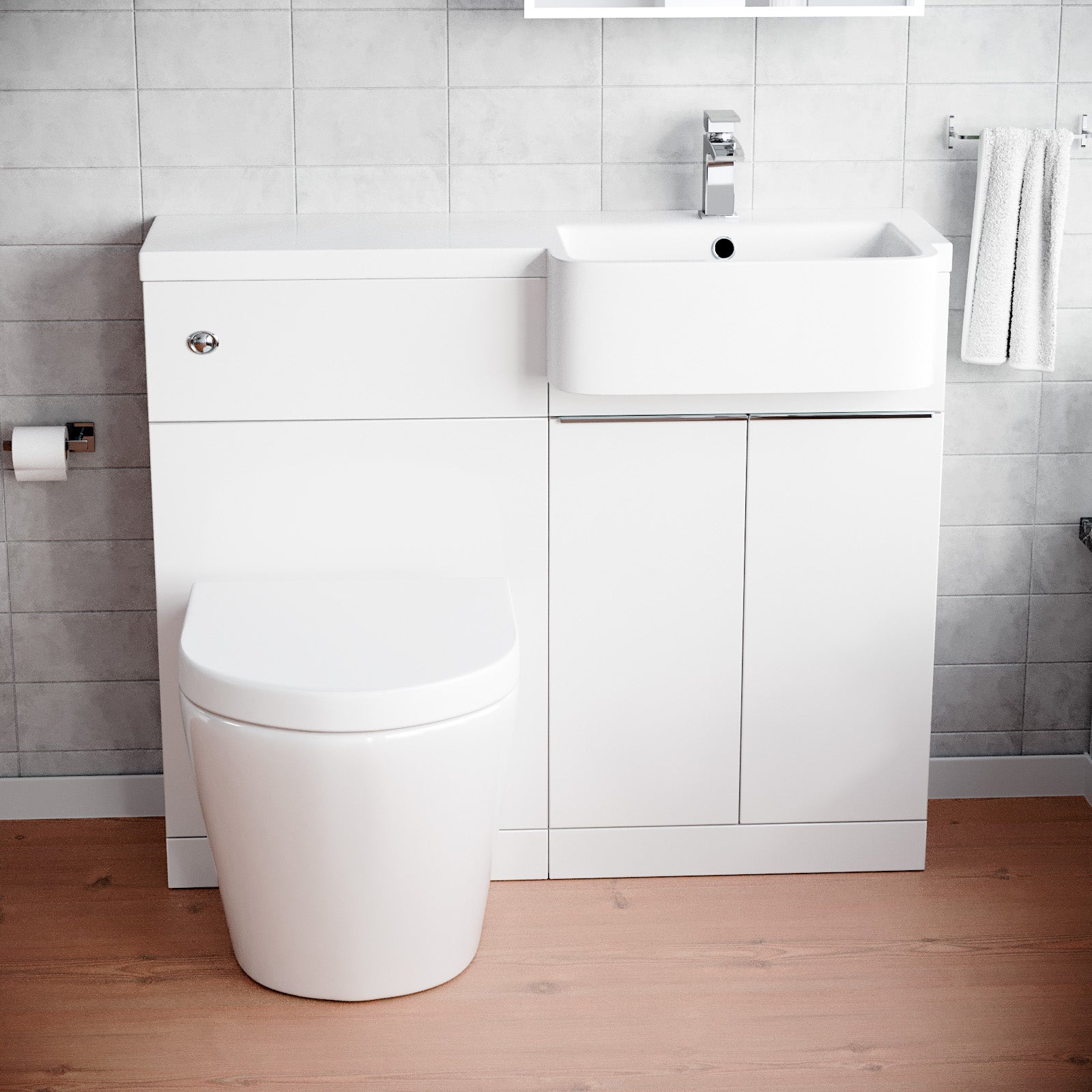 Bretford 1000mm Freestanding Cabinet White with Basin, WC Unit & Toilet