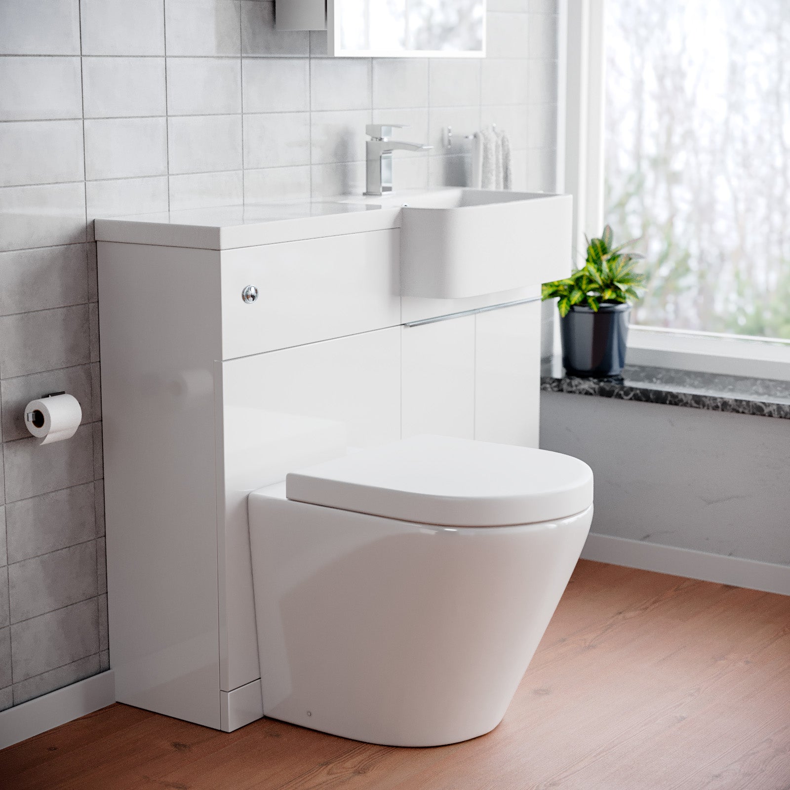 Bretford 1000mm Freestanding Cabinet White with Basin, WC Unit & Toilet