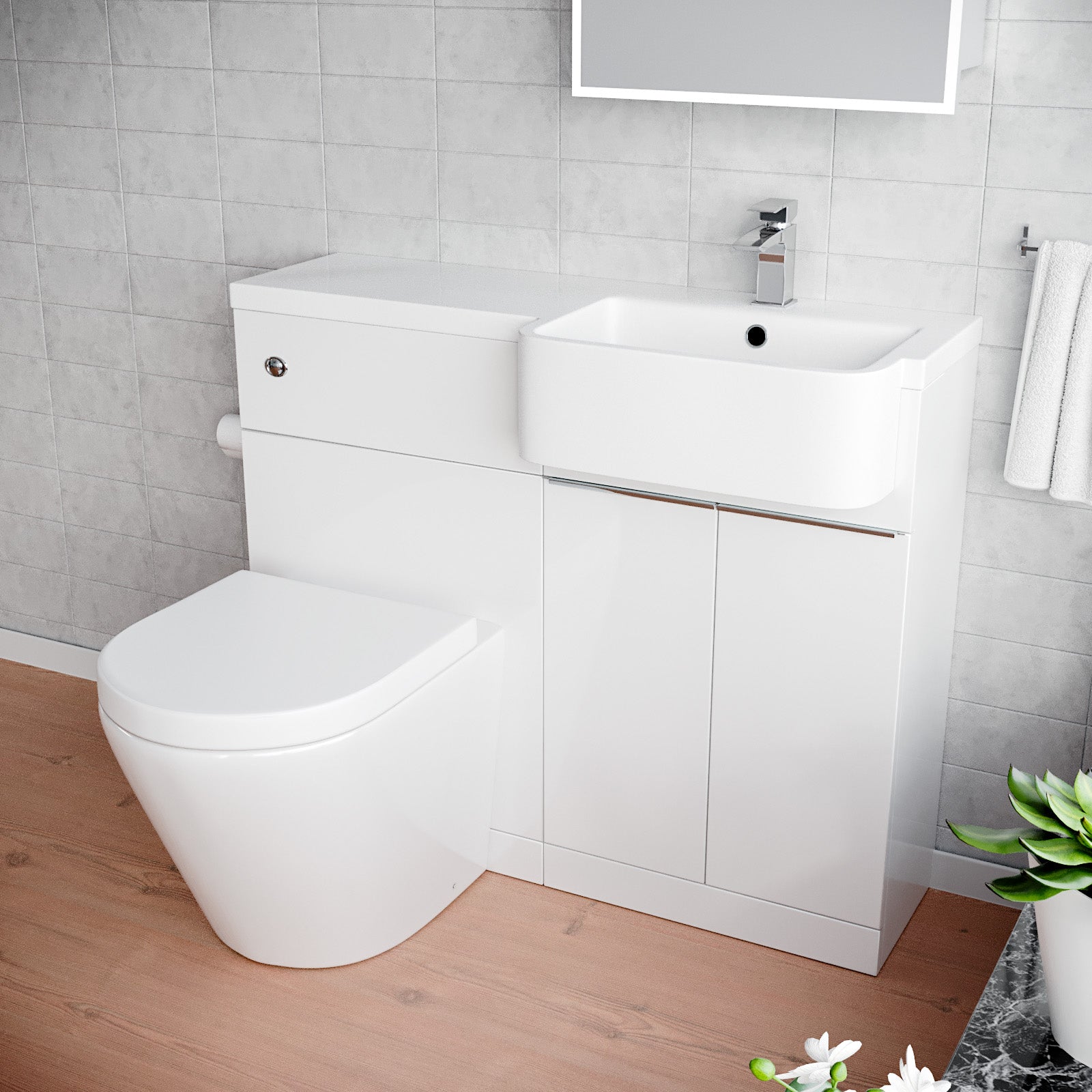 Bretford 1000mm Freestanding Cabinet White with Basin, WC Unit & Toilet