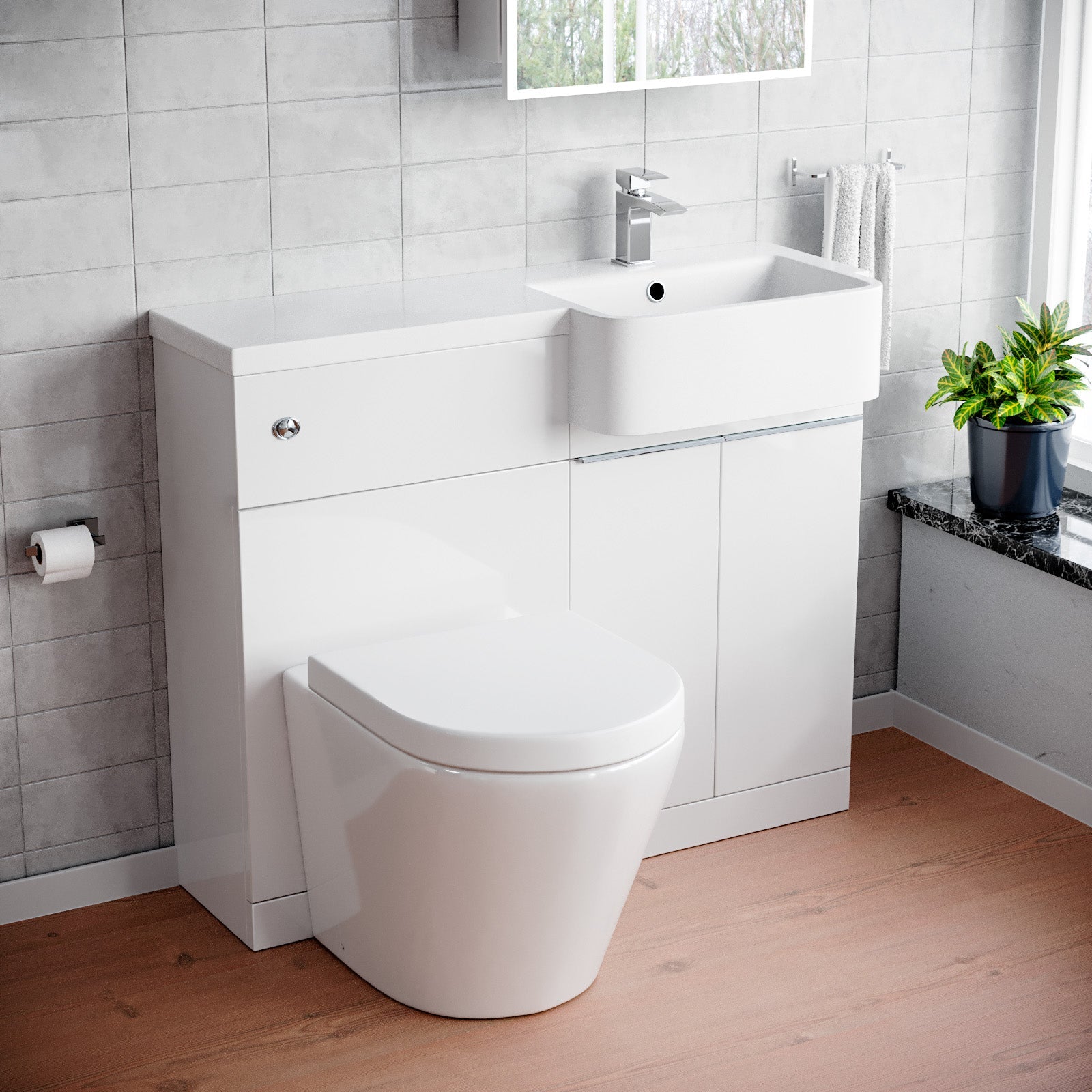 Bretford 1000mm Freestanding Cabinet White with Basin, WC Unit & Toilet