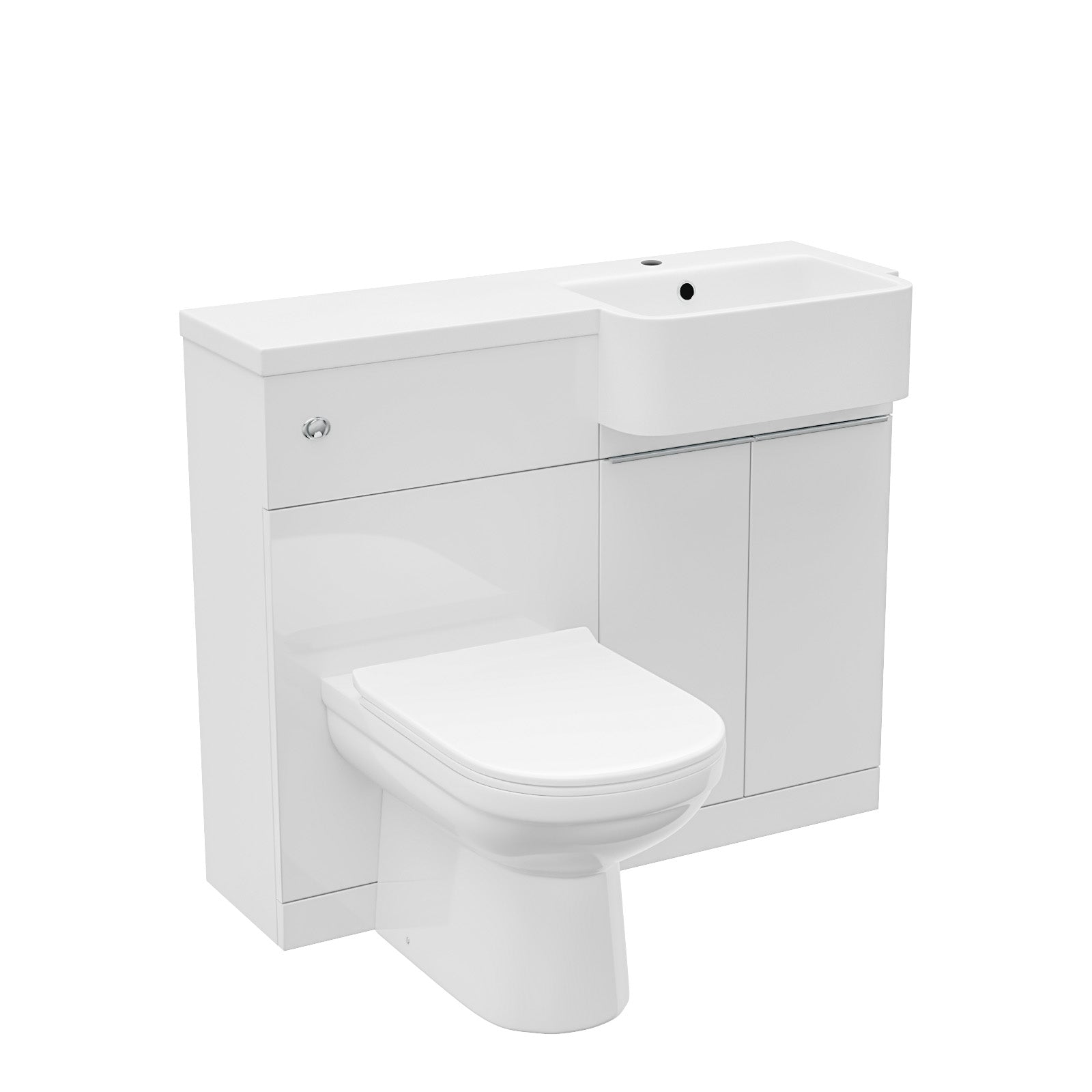 Bretford 1000mm White Cabinet with Basin, WC Unit & Toilet & Chrome Handle