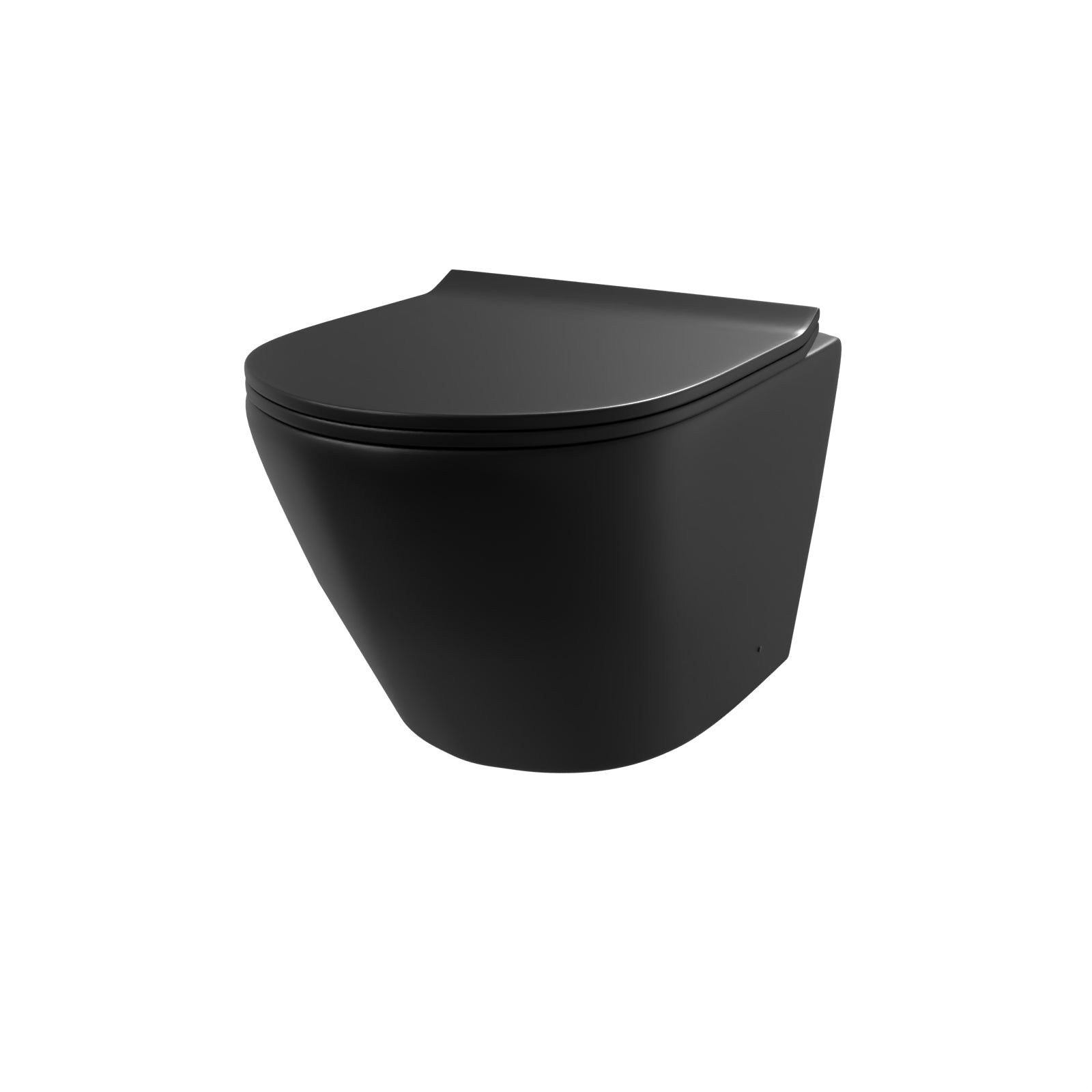 Rimless Round Wall Hung Toilet, Cistern Frame, Flush Button Matte Black