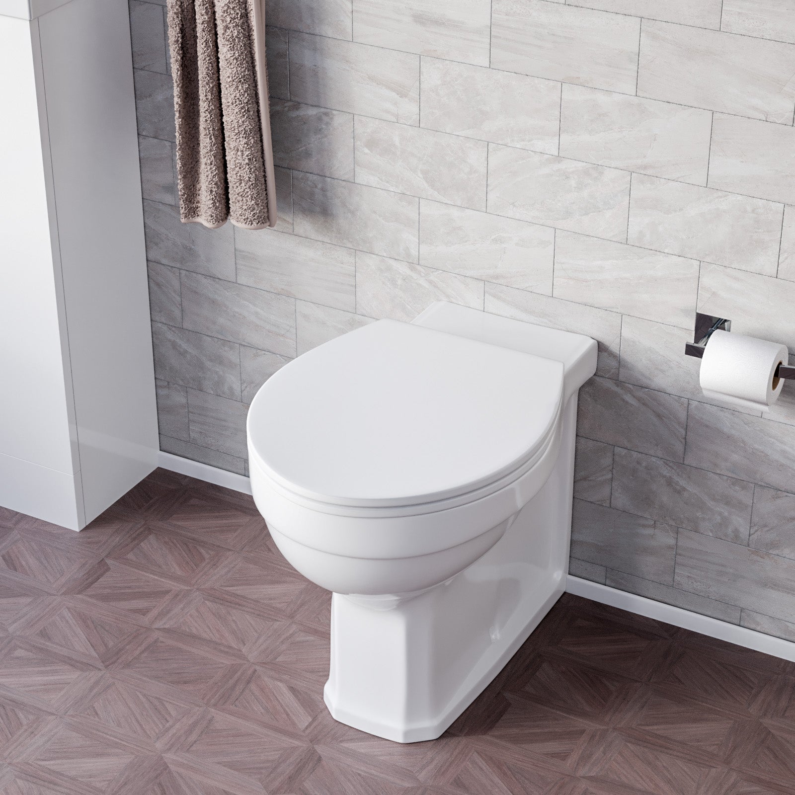 White Oval Shape Back to Wall Toilet with Soft Close Slim Seat