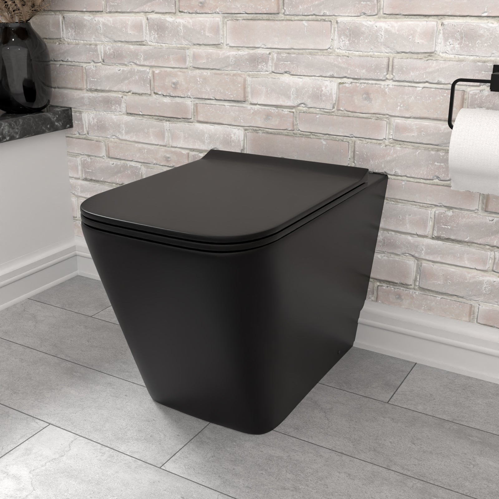 Rimless Square Back To Wall Toilet Pan & Soft Close Seat Matte Black