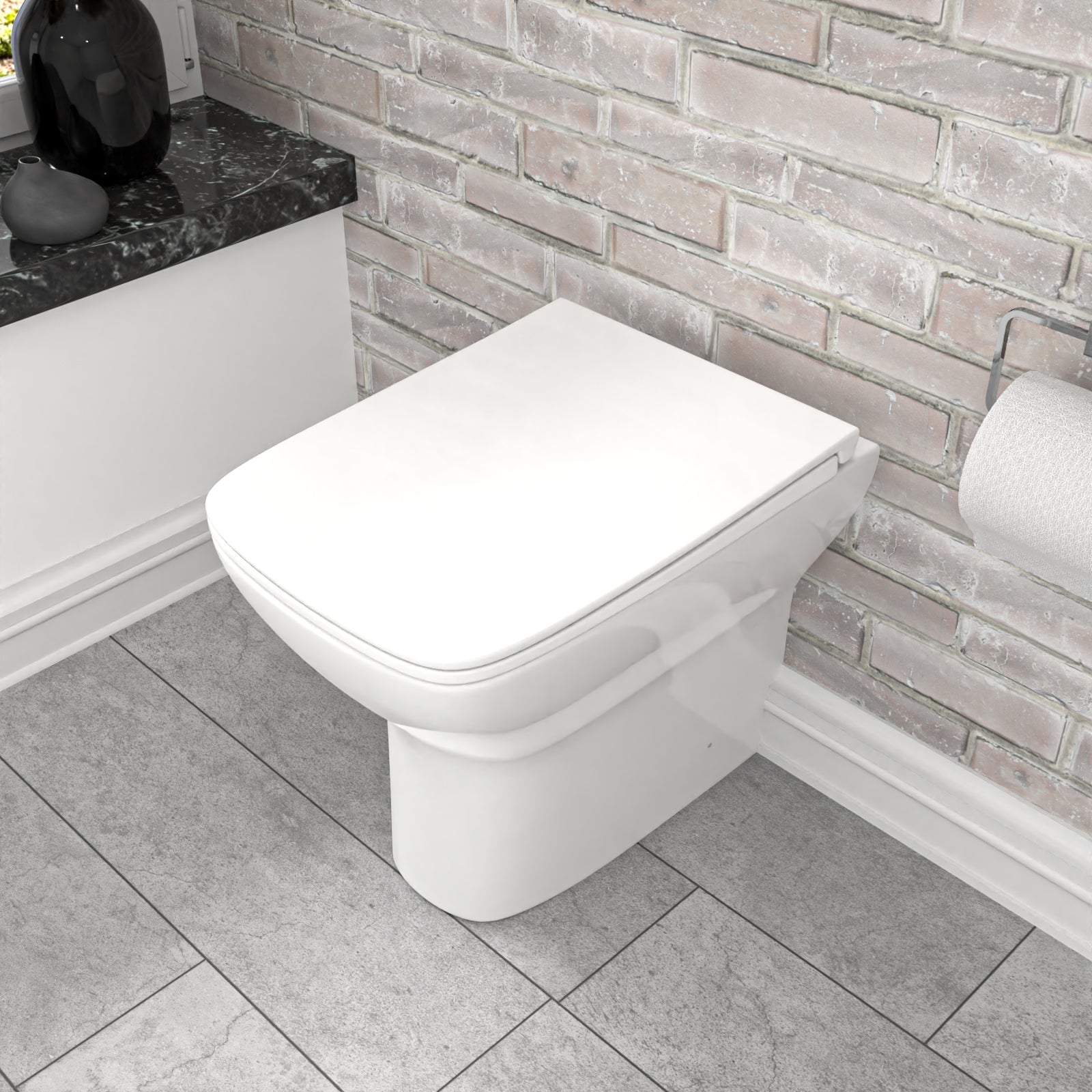 White Square Shape Back to Wall Toilet with Soft Close Slim Seat