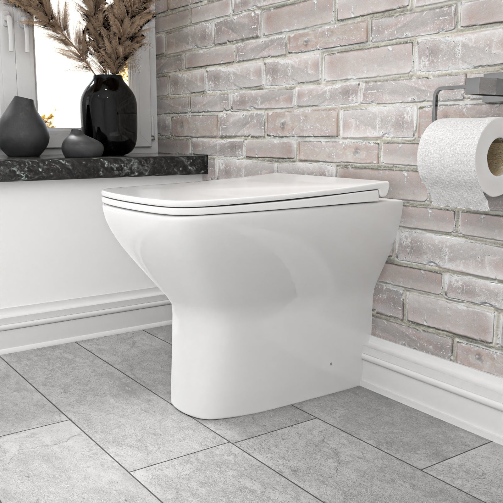 White Square Shape Back to Wall Toilet with Soft Close Slim Seat