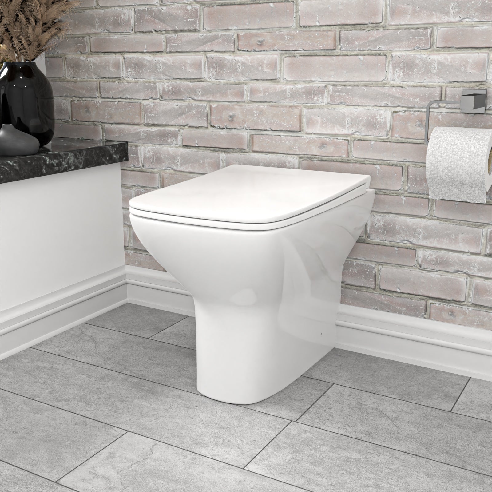 White Square Shape Back to Wall Toilet with Soft Close Slim Seat