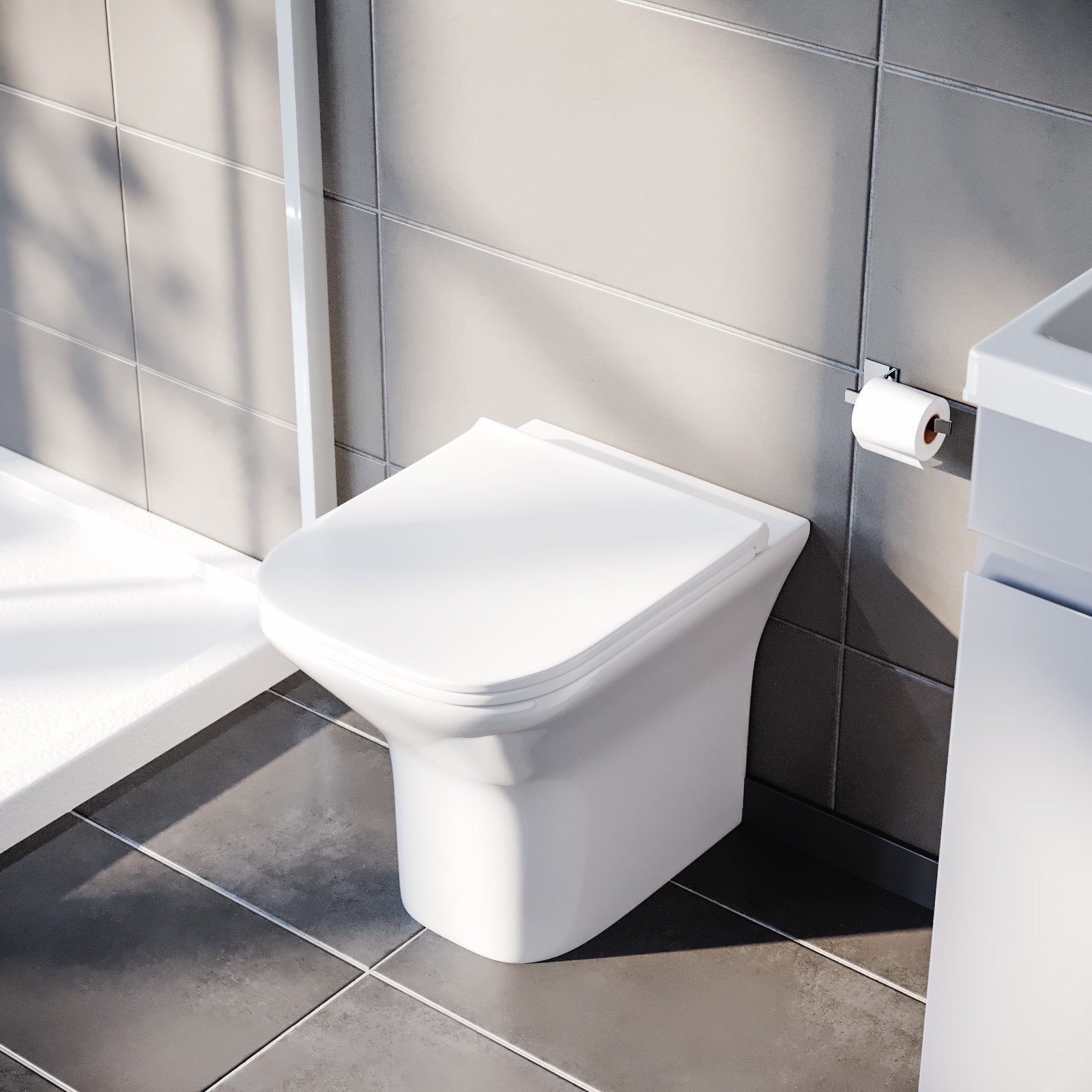 White Soft Close Slim Seat Square Back to Wall Toilet