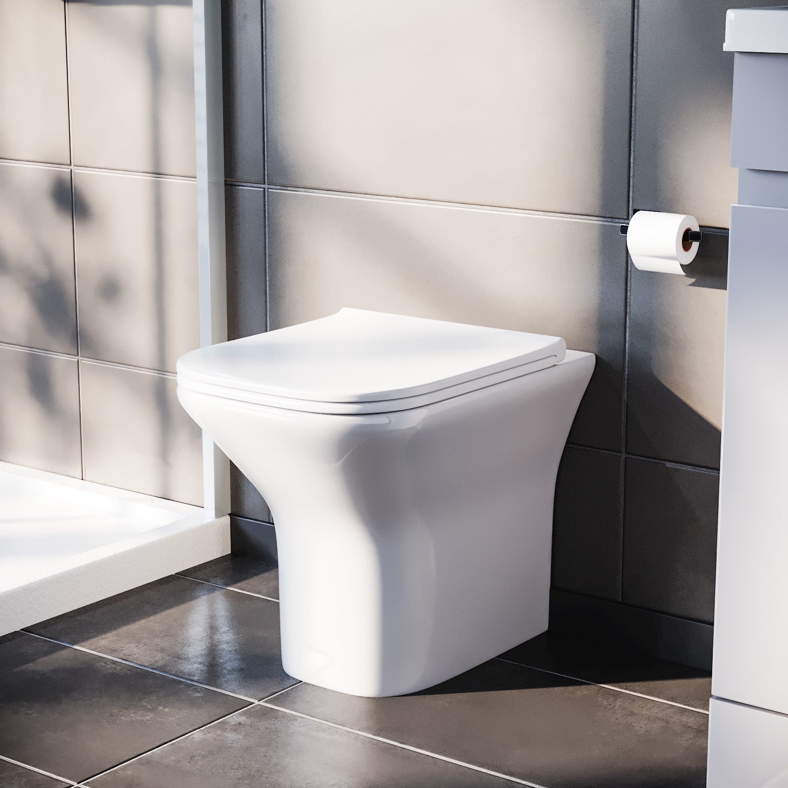 White Soft Close Slim Seat Square Back to Wall Toilet