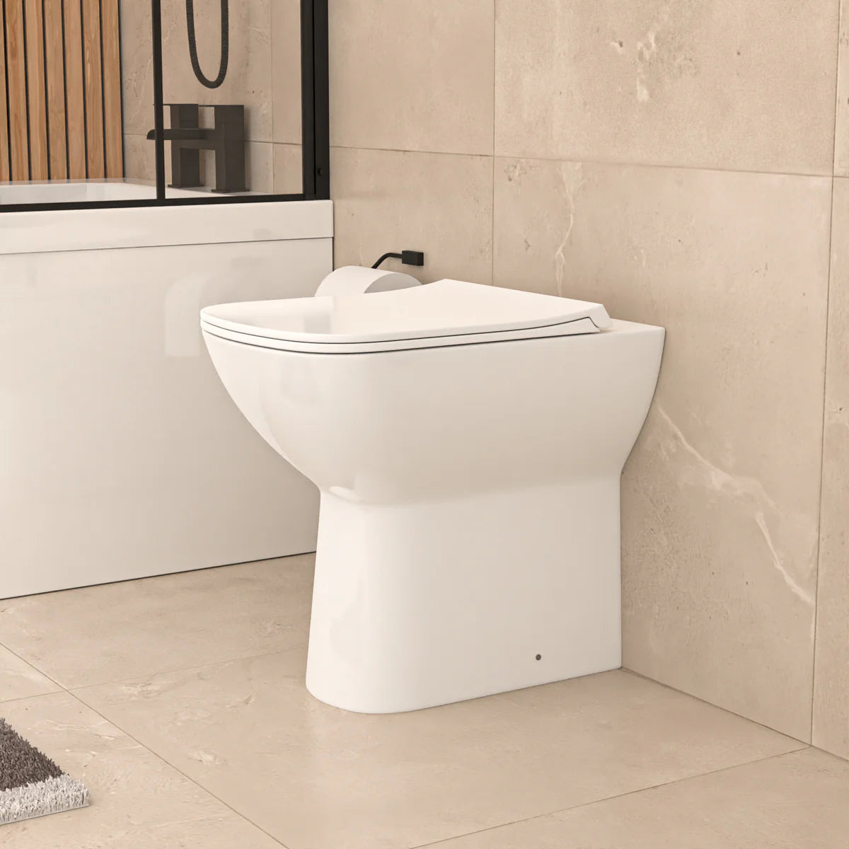 White Square Rimless Comfort Height Toilet with Soft Close Slim Seat