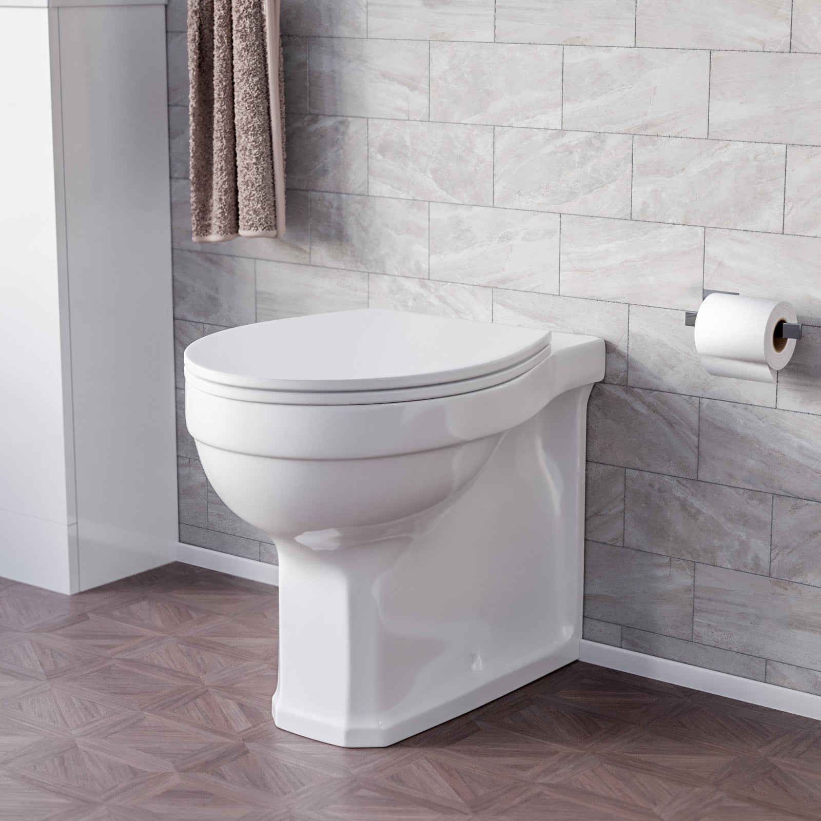 White Modern Back To Wall Rimless Toilet with Seat Cover