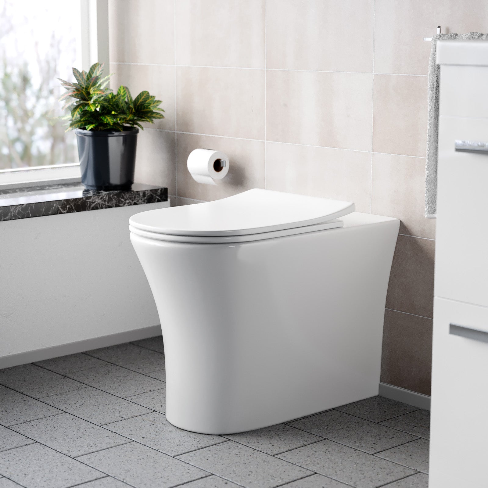 Henley Modern Rimless Back to Wall Toilet with Soft Close Seat White