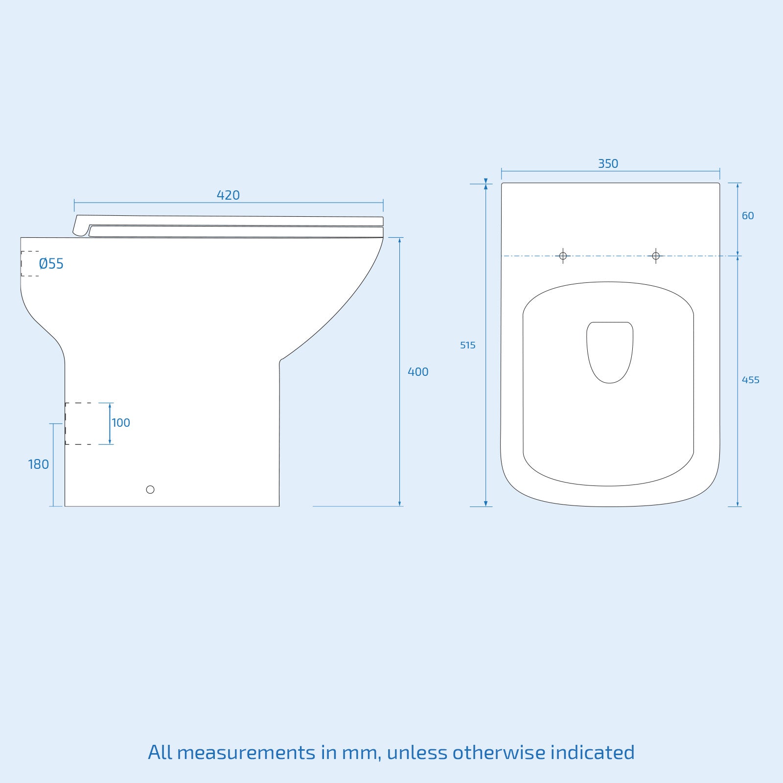 Alaska Matte Grey 500mm 2 Drawers Vanity, WC Unit & Square BTW Toilet