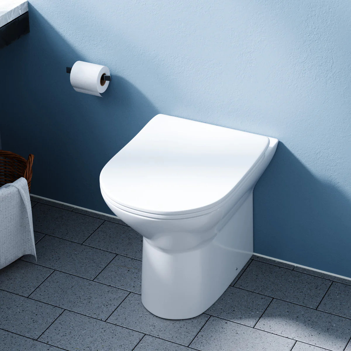 Compact Gloss White Rimless Back To Wall Toilet Slim Soft Close Seat Cover