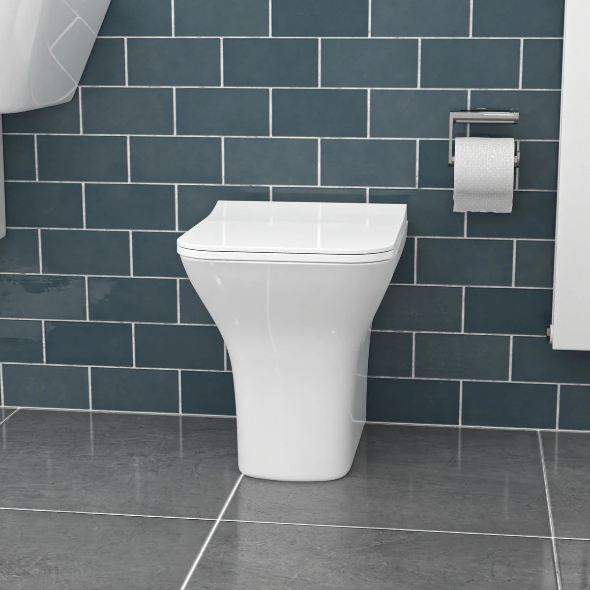 White Square Rimless Soft Close Slim Seat Back To Wall Toilet