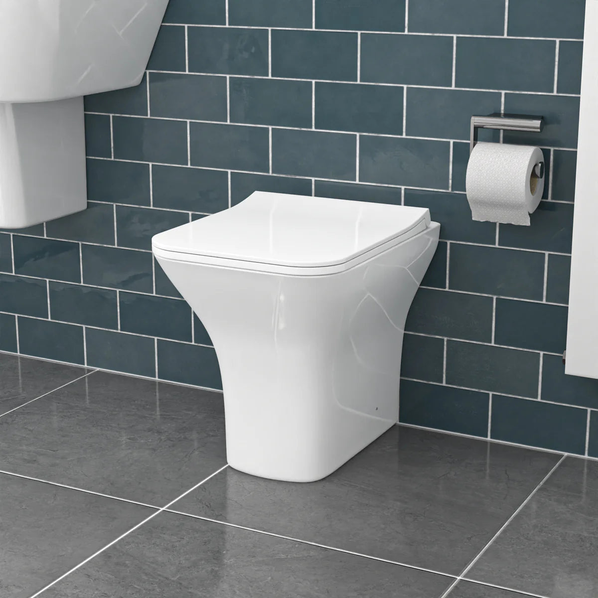 White Square Rimless Soft Close Slim Seat Back To Wall Toilet