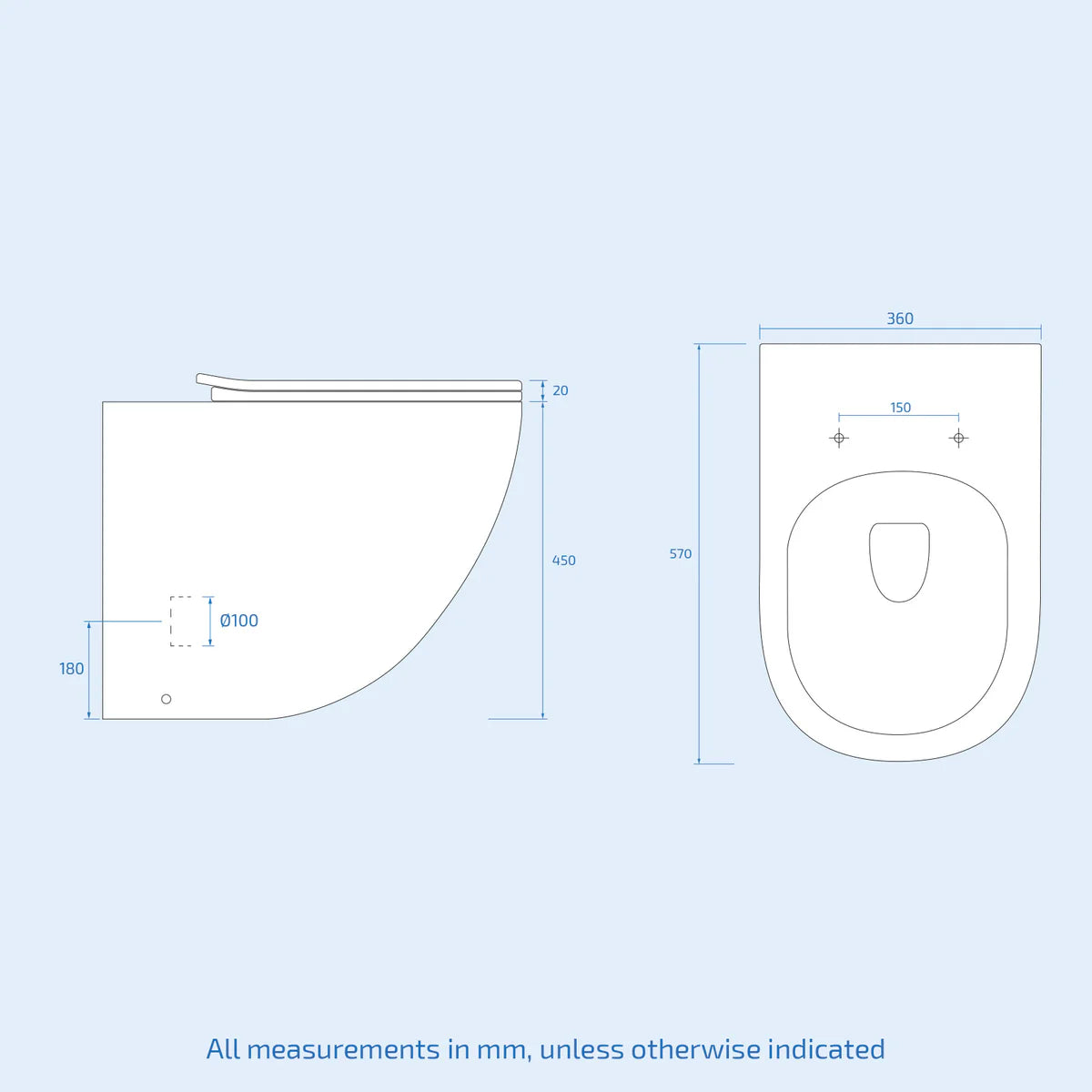 White Comfort Height Round Rimless Back To Wall Toilet Soft Close