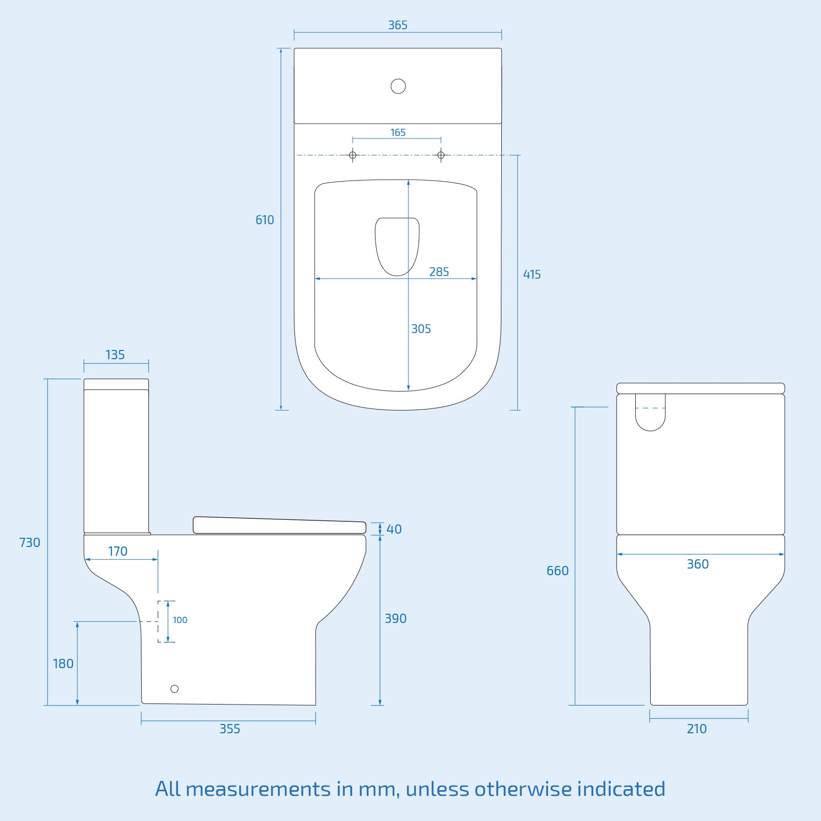 Ellen 550mm White Basin Vanity, Square Rimless Close Coupled Toilet And Bath