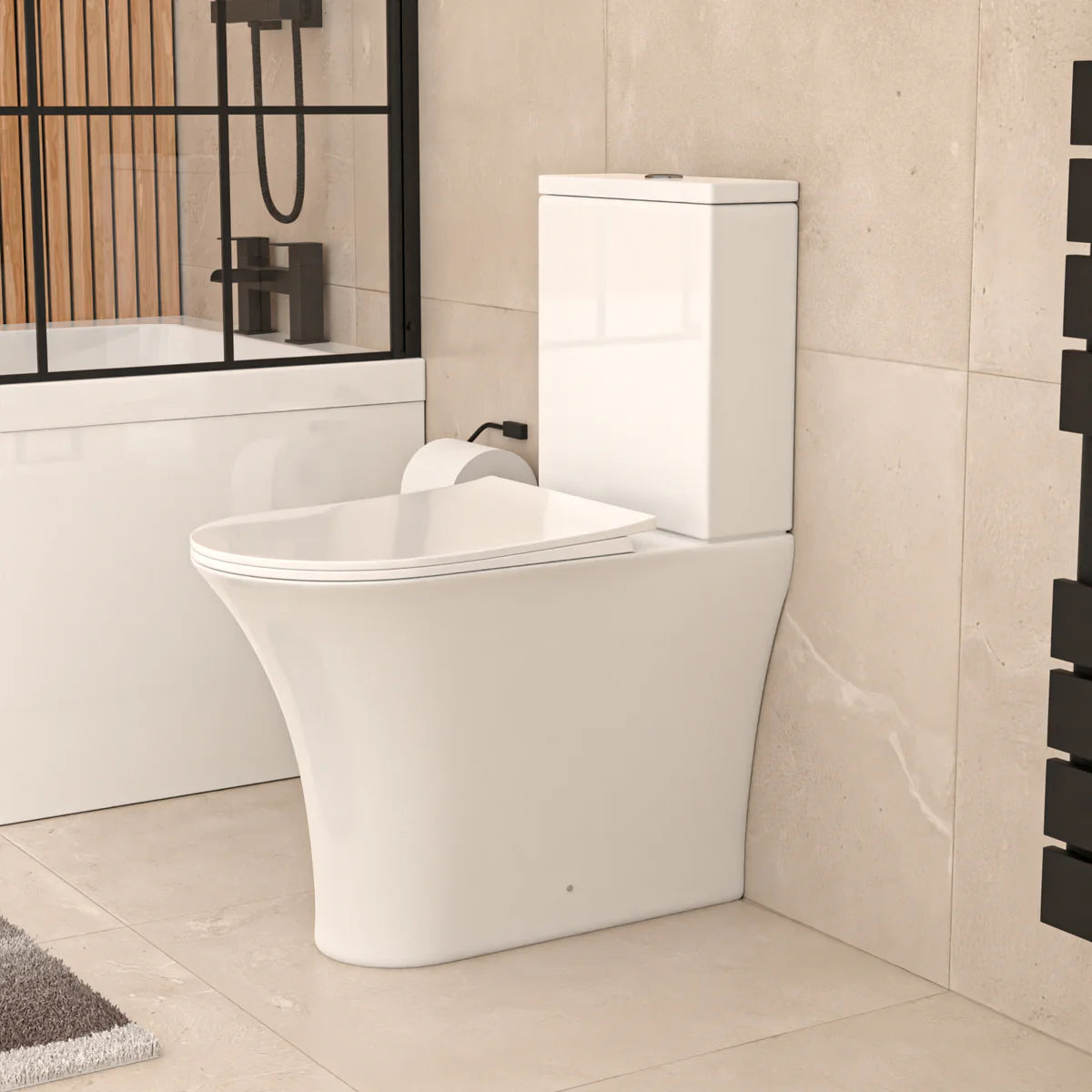 White Comfort Height Soft Close Round Rimless Close Coupled Toilet