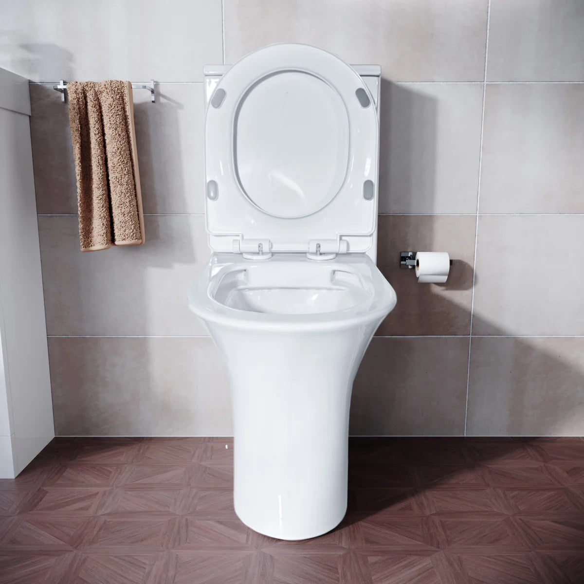 White Rimless Soft Close Round Close Coupled Toilet