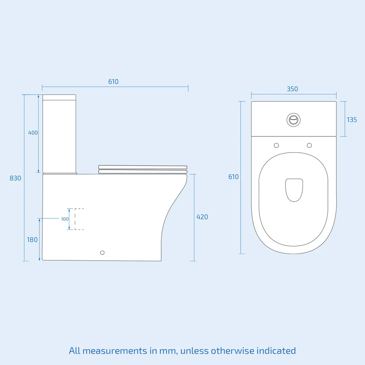 White Rimless Soft Close Round Close Coupled Toilet