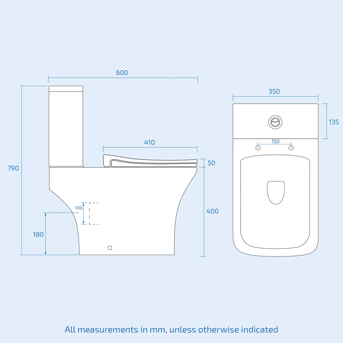 White Close Coupled Rimless Square Toilet Soft Close Seat