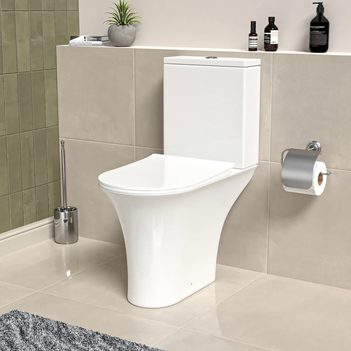 White Close Coupled Rimless Round Toilet Soft Close Seat