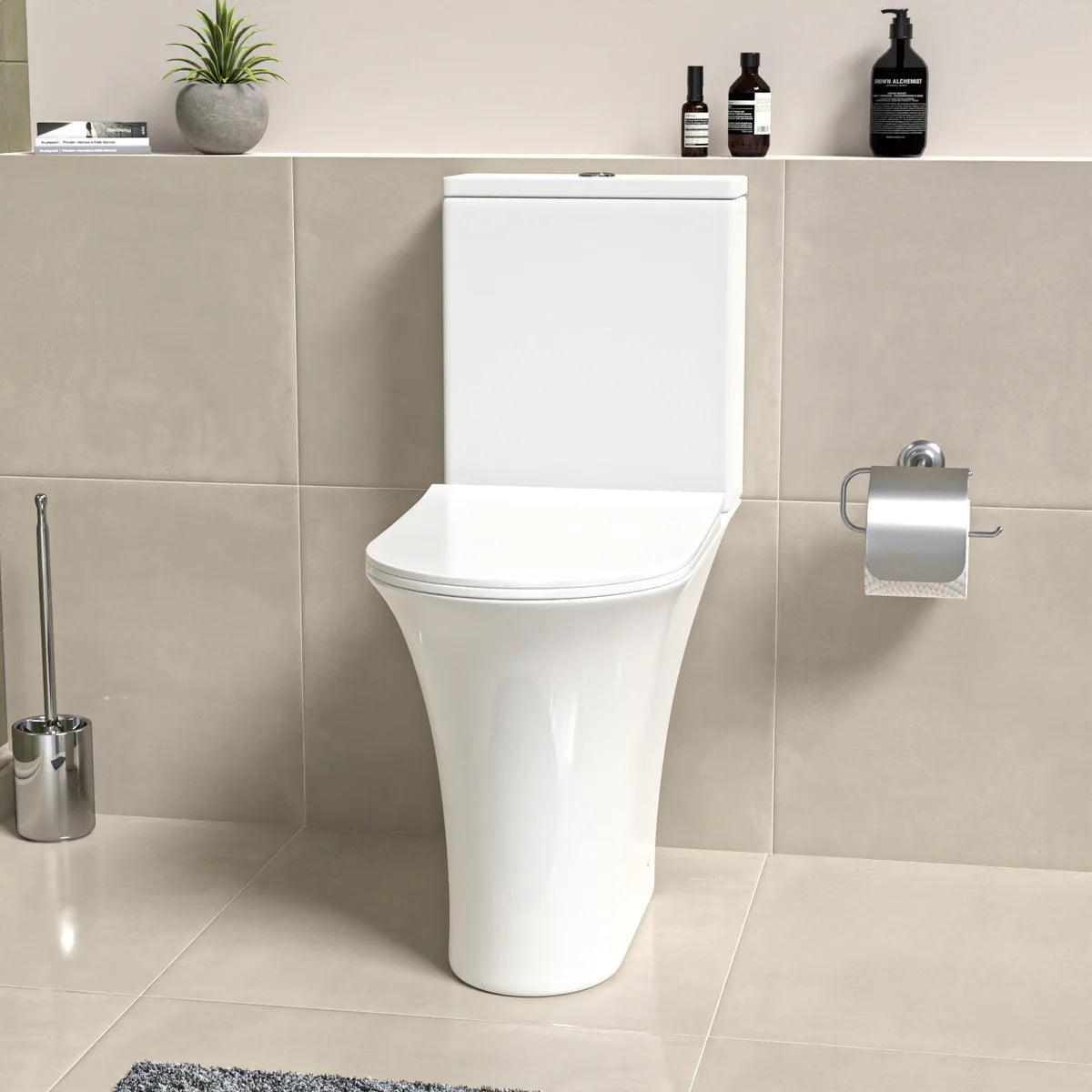 Modern Rimless Comfort Height Close Coupled Toilet Pan Seat