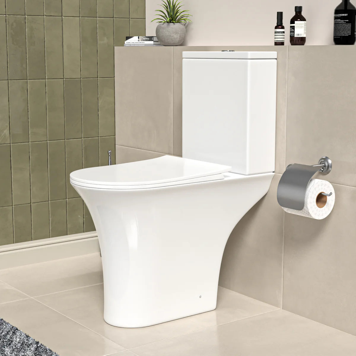 Modern Rimless Comfort Height Close Coupled Toilet Pan Seat