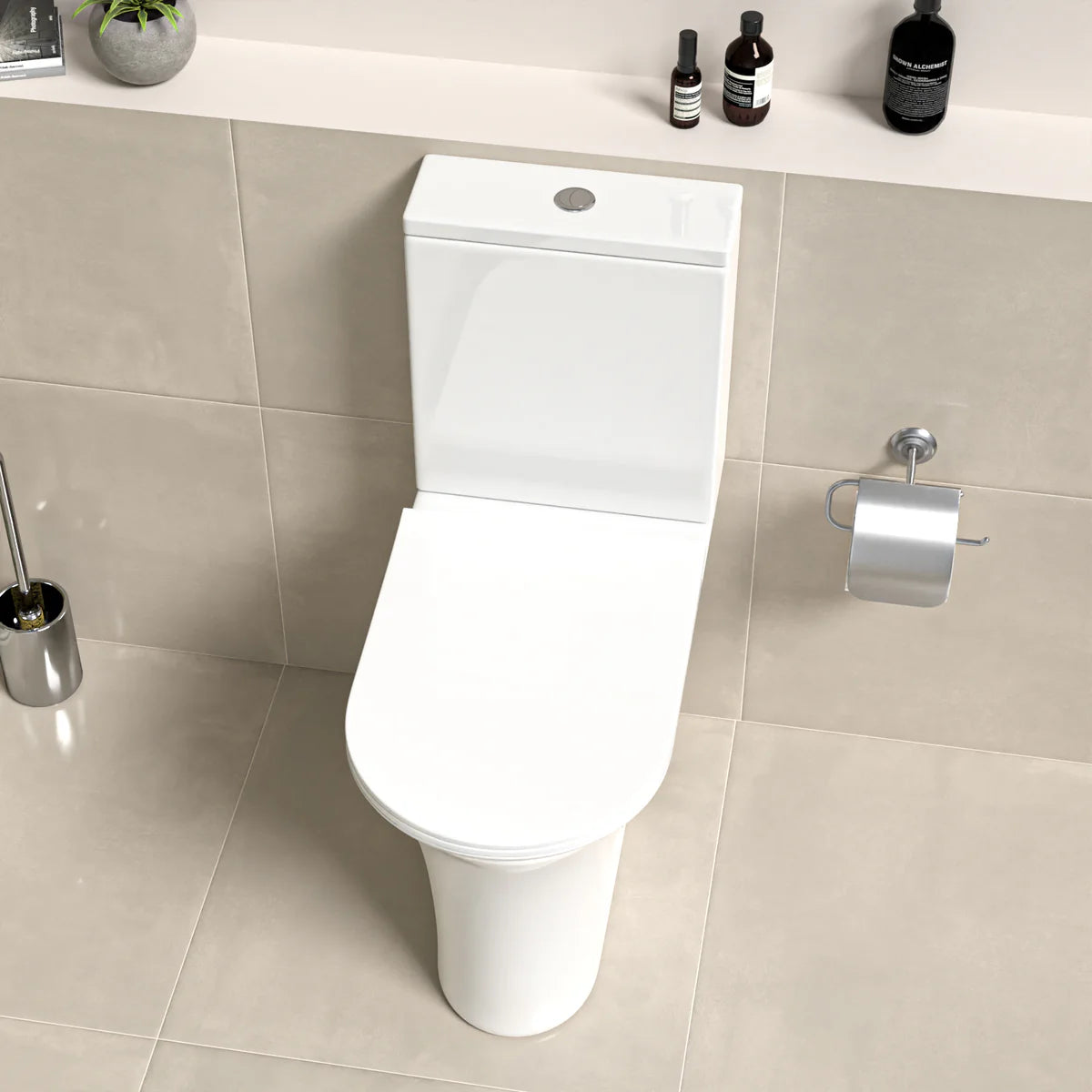 Modern Rimless Comfort Height Close Coupled Toilet Pan Seat