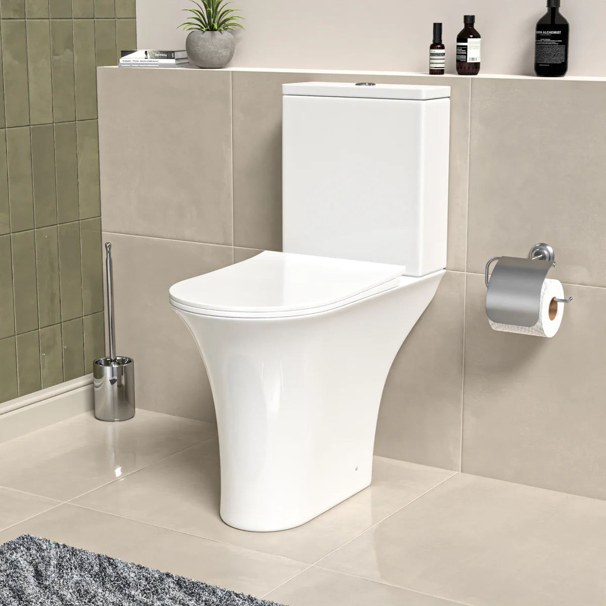Modern Rimless Comfort Height Close Coupled Toilet Pan Seat