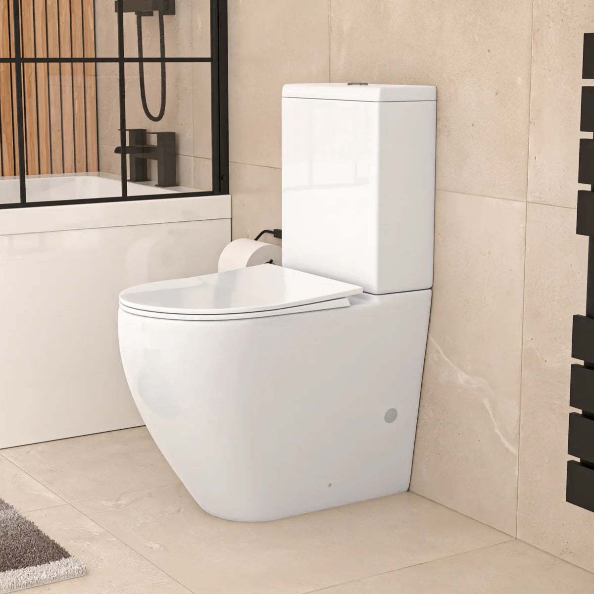 White Comfort Height Soft Close Round Rimless Close Coupled Toilet