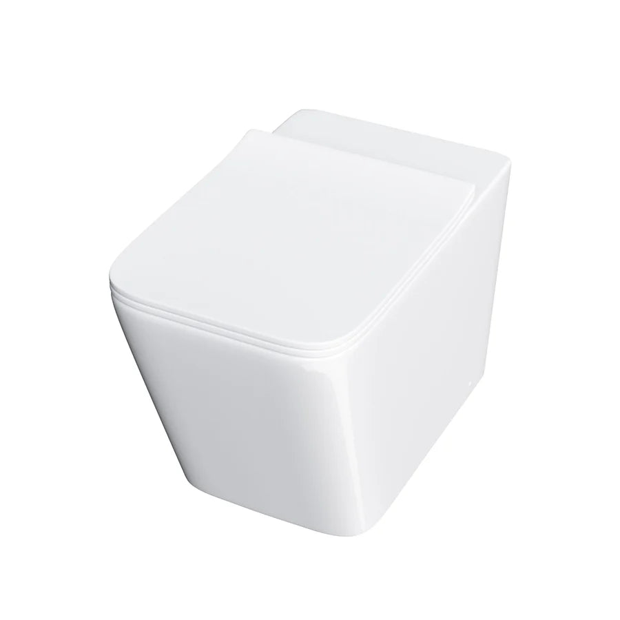 Square Rimless White Back To Wall WC Toilet Pan with Soft Close Seat