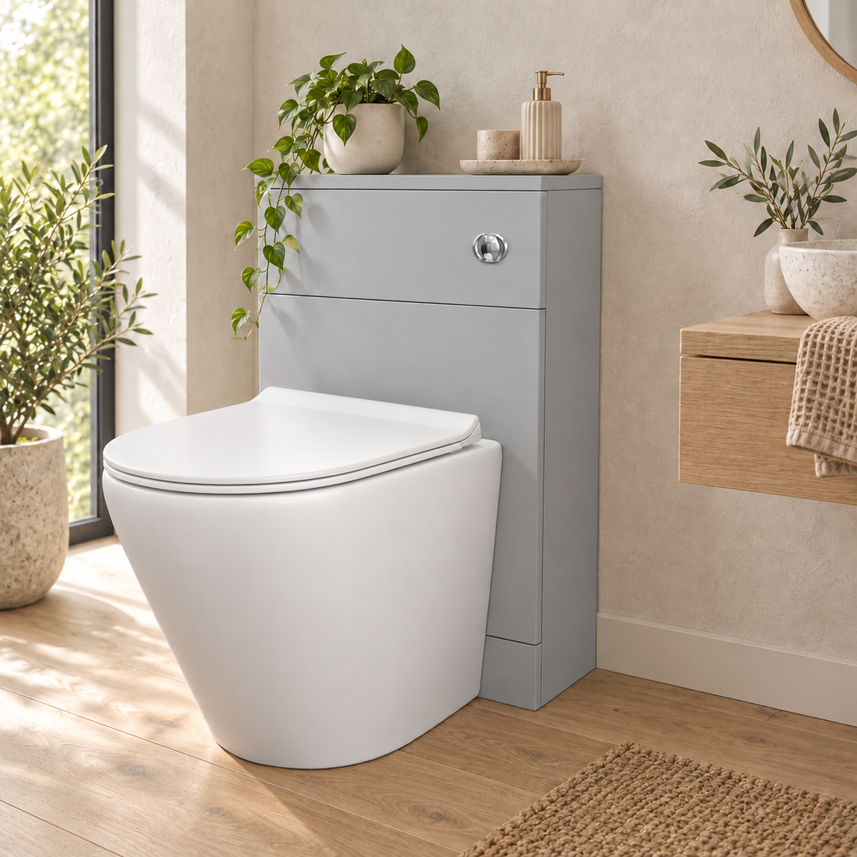 500mm Matt Grey WC Unit with Back To Wall Rimless Toilet