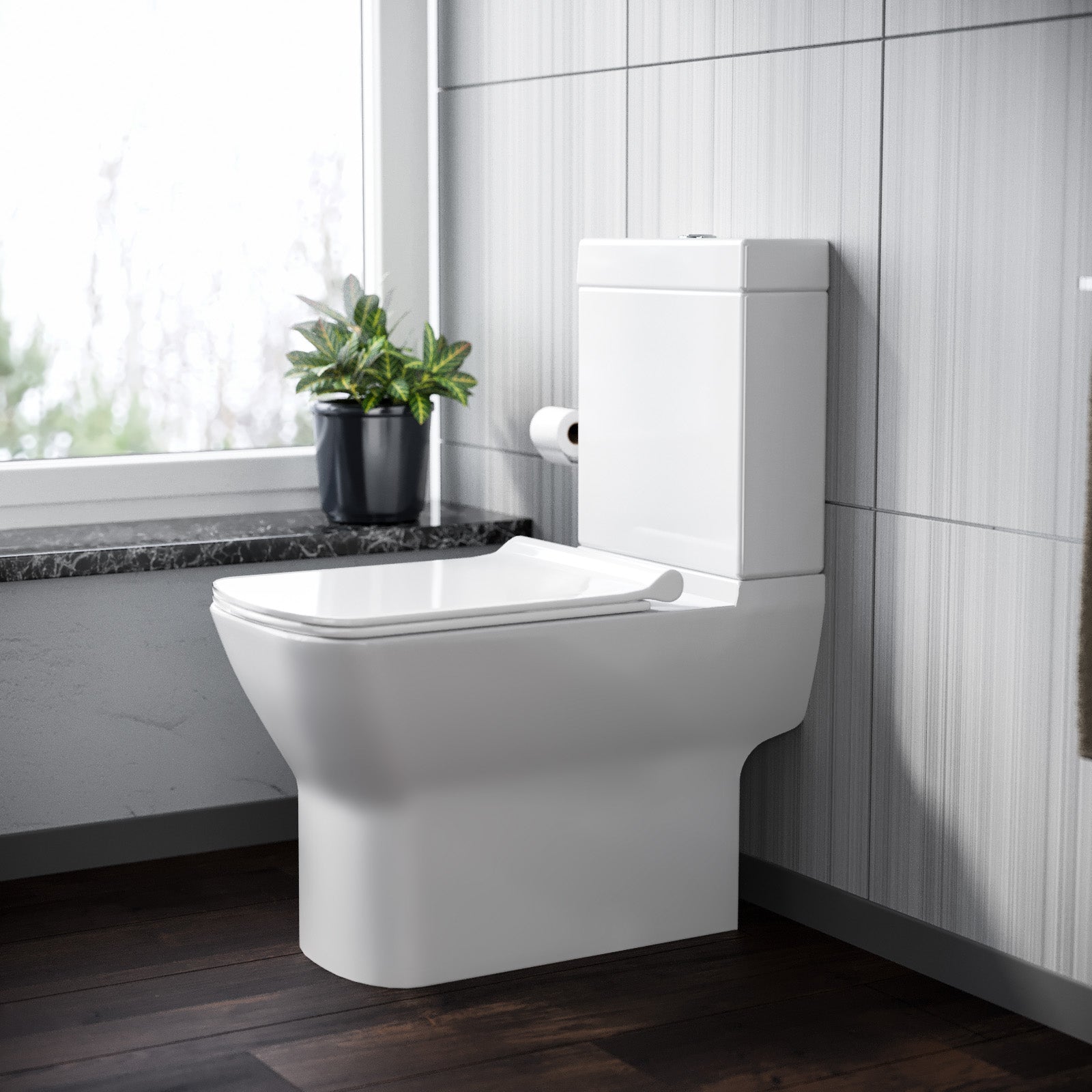 Kendal Modern Stylish Bathroom Close Coupled Toilet with Soft Close Seat White