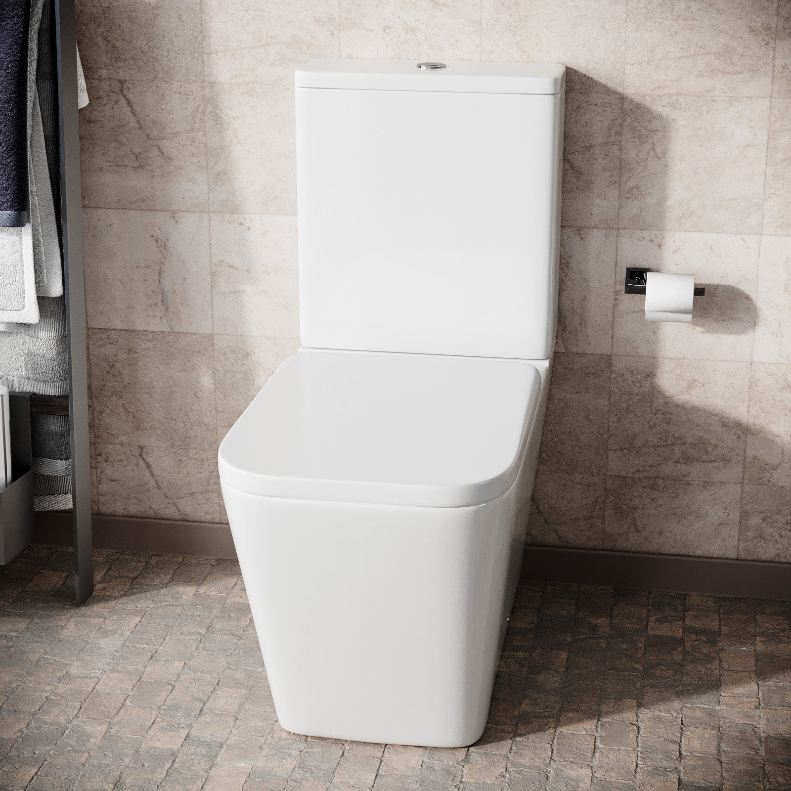 Modern Square Rimless Closed Coupled WC Toilet with Seat and Cistern