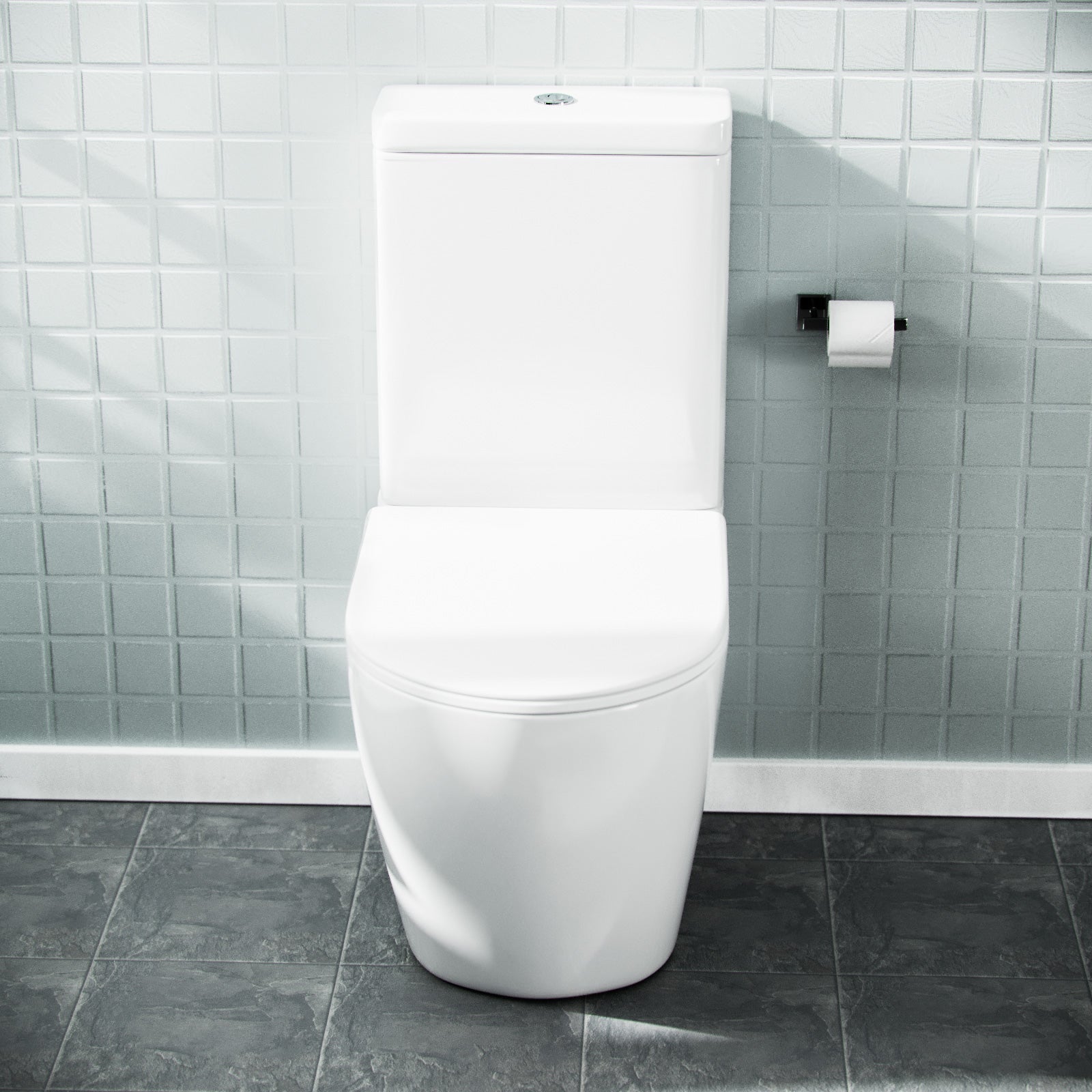 Ellen 1700mm Round Bath, 550mm Vanity and Curved Toilet Suite White