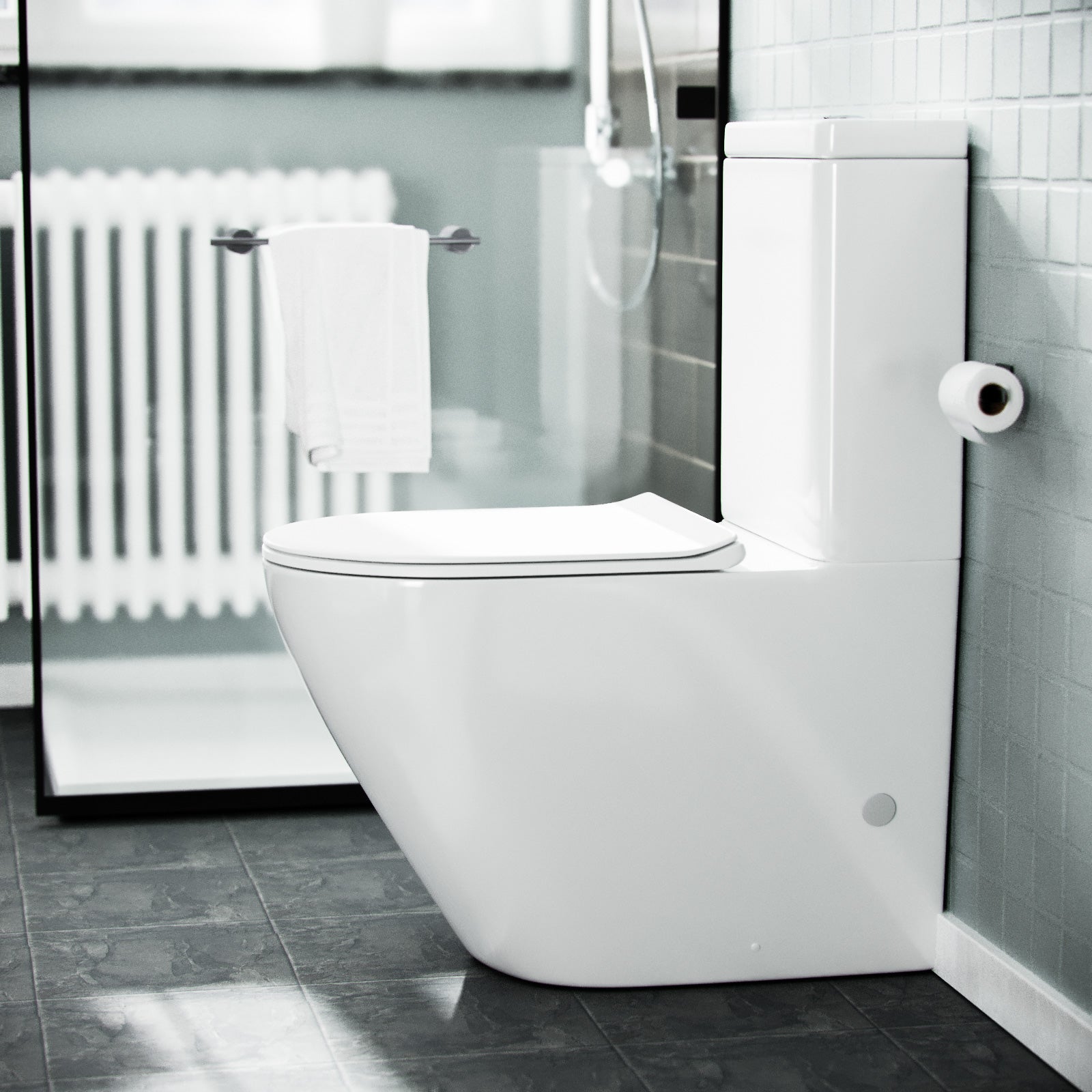 Ellen 1700mm Round Bath, 550mm Vanity and Curved Toilet Suite White