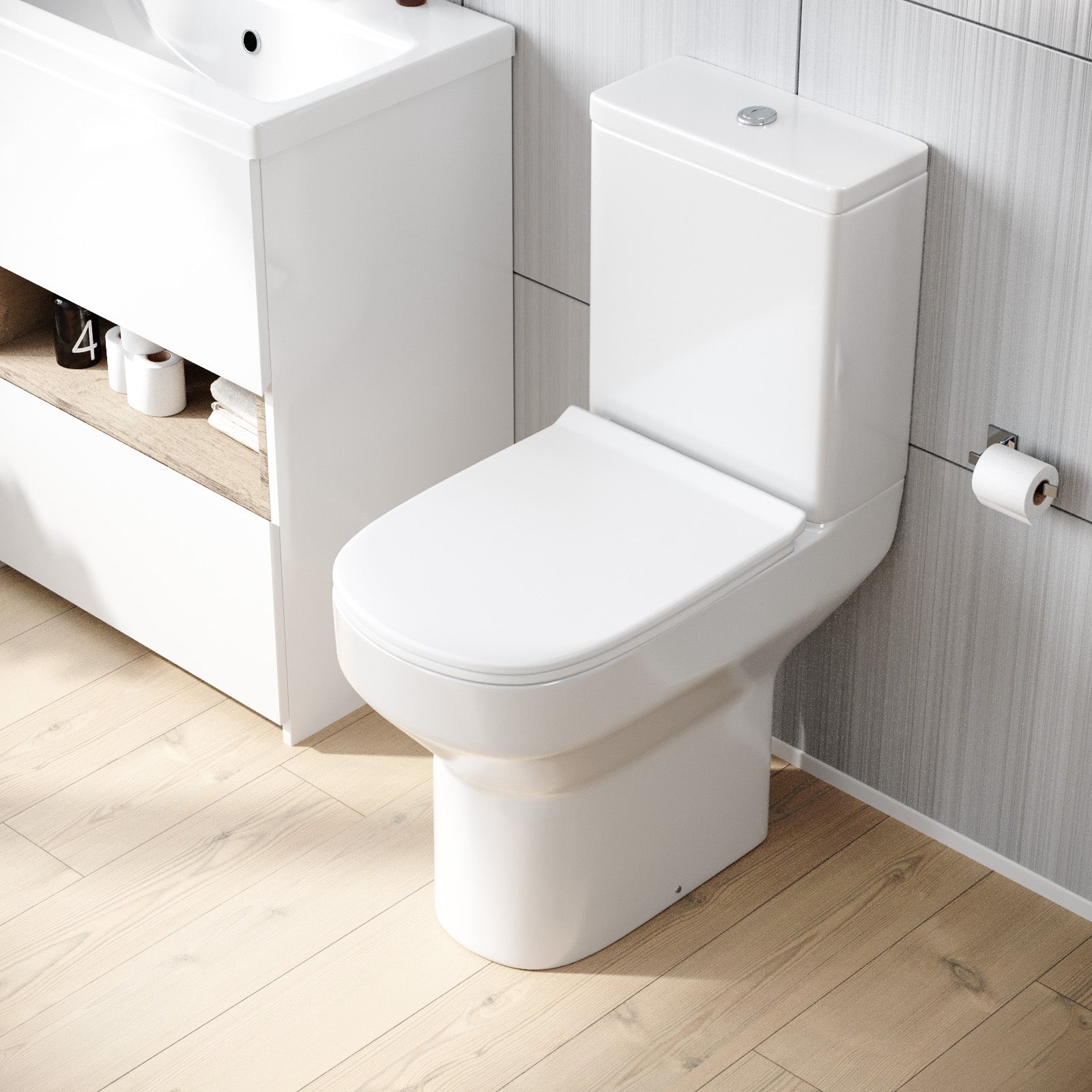 Modern Comfort Height Close Coupled Toilet Cistern & Soft Close Seat