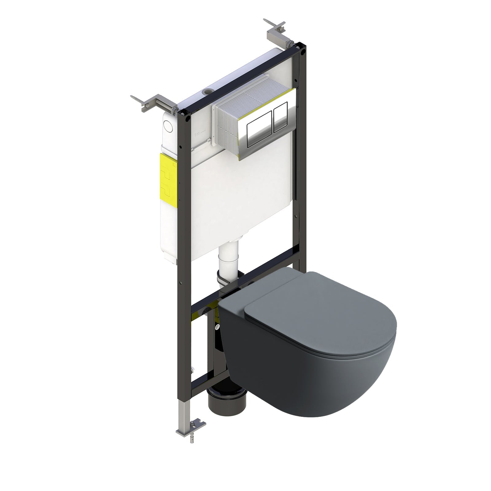 Tornado Flush Round Dark Grey Wall Hung Rimless Toilet With Frame & Flush Plate