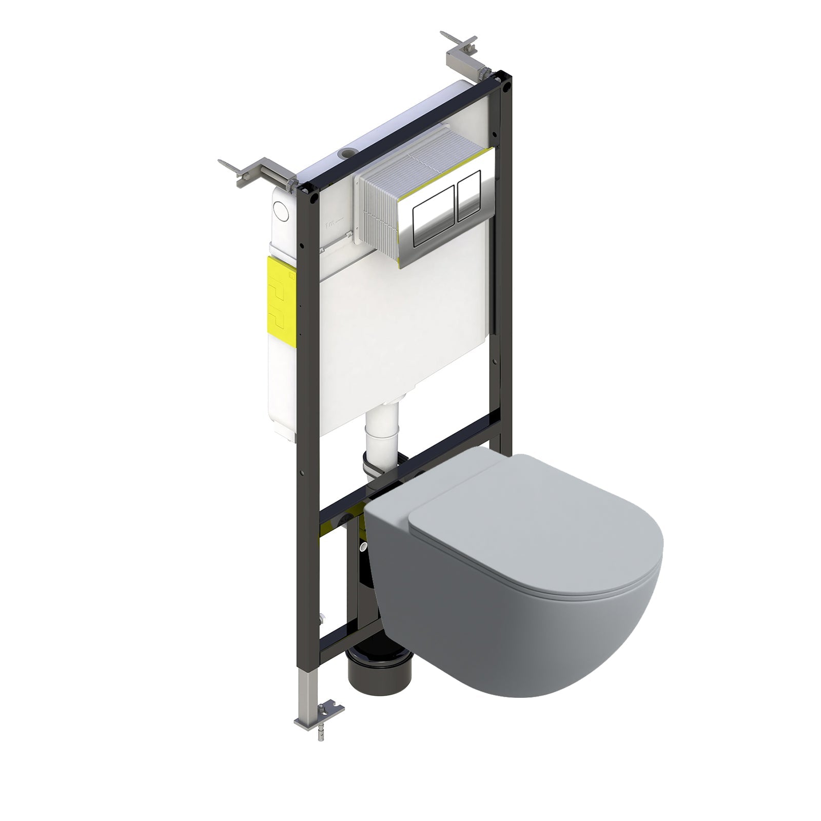 Tornado Flush Round Matte Grey Wall Hung Rimless Toilet With Frame & Flush Plate