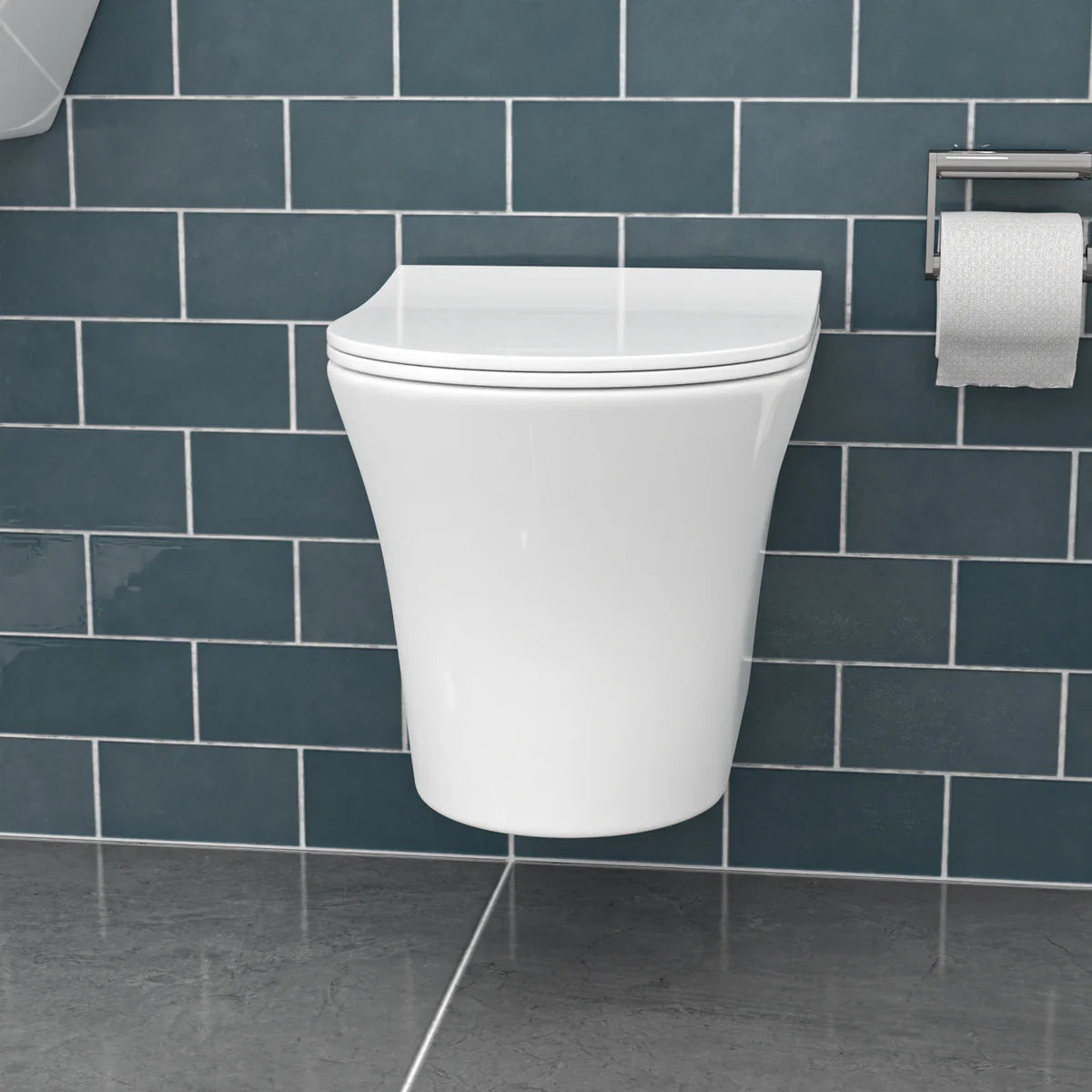 White Rimless Soft Close Round Wall Hung Toilet Pan Seat
