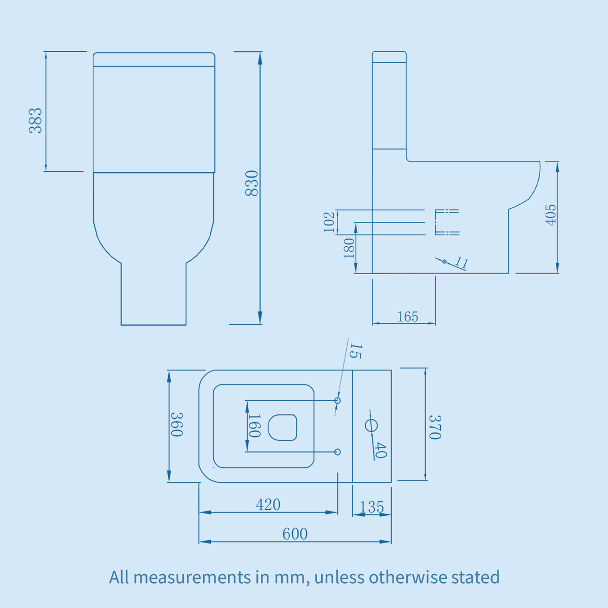 Kartell Options 600 White Close to Wall Rimless Close Coupled Square Toilet with Cistern & Soft Close Seat